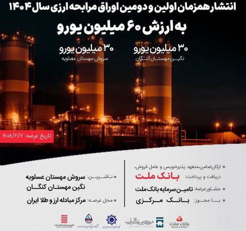 انتشار ۶۰ میلیون یورو اوراق مرابحه ارزی بانک ملت برای ۲ پروژه بزرگ پتروشیمی