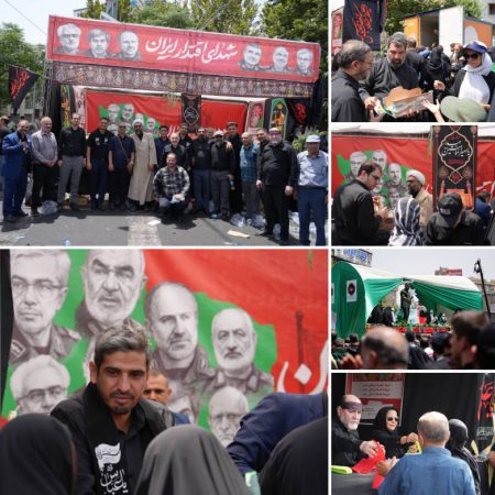 برپایی موکب های فرهنگی و پذیرایی در مسیر تشییع پیکر پاک شهدای اقتدار توسط سازمان خدمات و مشارکت های اجتماعی