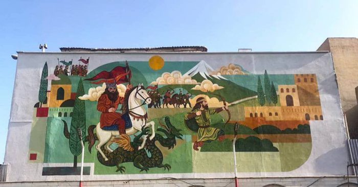 دیوارنگاره ۷۰۰ متری شاهنامه فردوسی در منطقه ۱۳ رونمایی شد