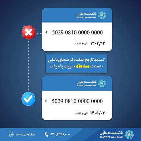 تمدید تاریخ انقضای کارت‌های بانک توسعه تعاون به مدت سه ماه