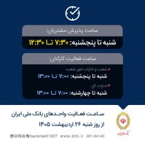 تغییر ساعت فعالیت واحدهای بانک ملی