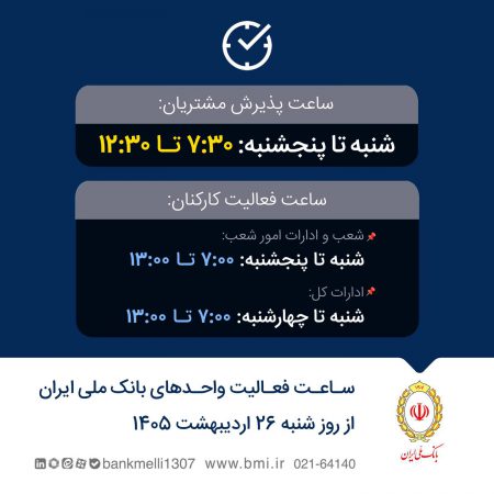تغییر ساعت فعالیت واحدهای بانک ملی