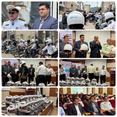 توزیع کلاه ایمنی میان موتورسواران قانون‌مند توسط بیمه دی  با همکاری پلیس راهور